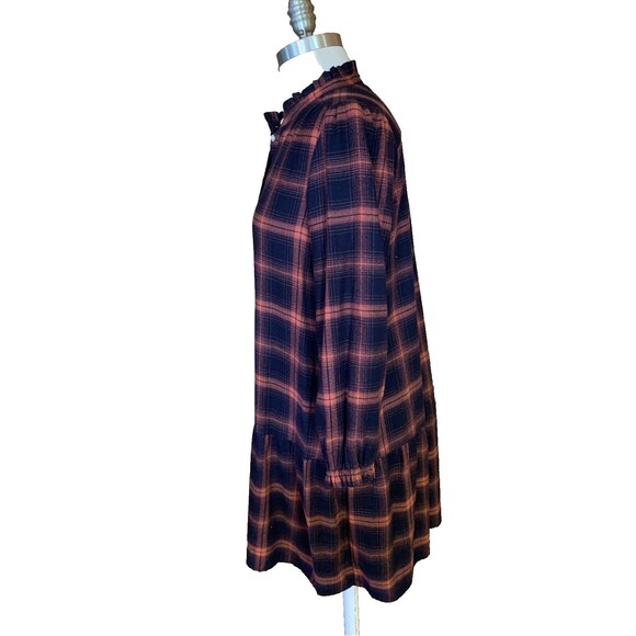 Loft Plaid Drop Waist Shirtdress Dress Flannel Medium Petite MP Academia Preppy - Picture 7 of 14